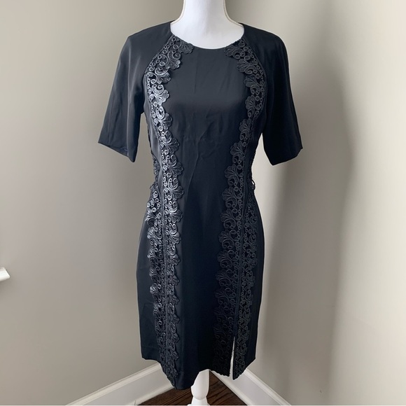 ANTONIO MELANI Dresses & Skirts - Antonio Melani Black Dress with Black Lace Embellishment Size 6